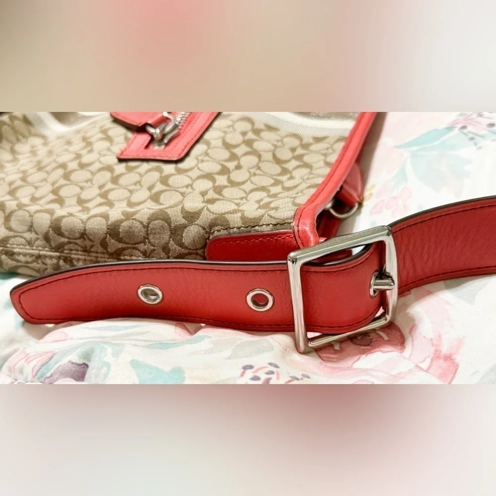 COACH Legacy Signature Stripe Shoulder Bag Purse Orange Tan Monogram Logo